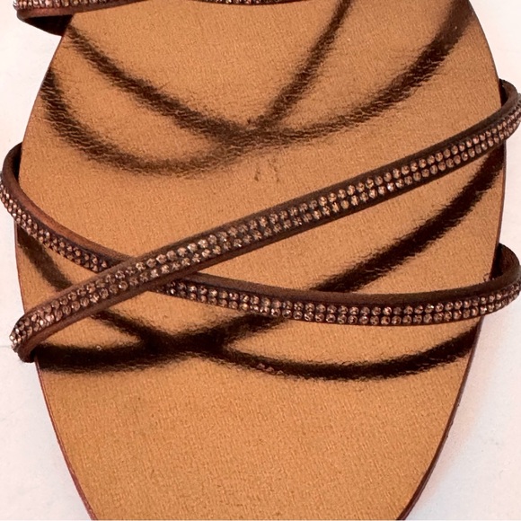 PEDRO GARGIA Esme Skinny Crystal Criss-Cross Sandal Strappy Brown Bronze - Picture 2 of 16